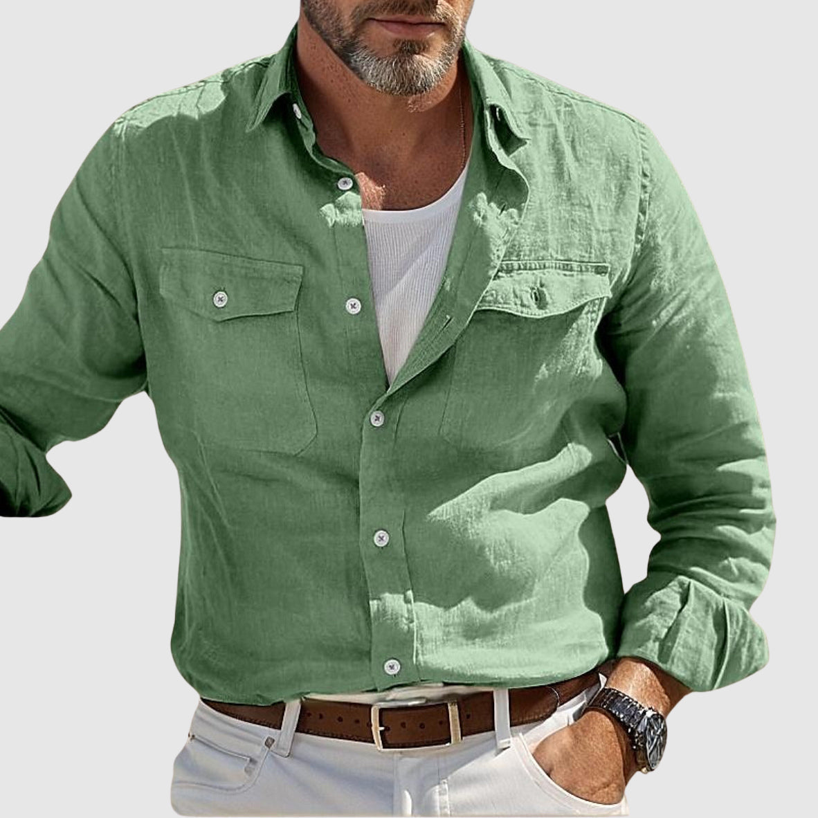 Men's loose-fit coastal linen shirt, breathable moisture-wicking UV shield summer essential