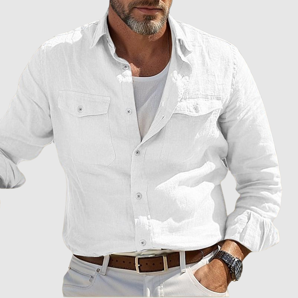 Men's loose-fit coastal linen shirt, breathable moisture-wicking UV shield summer essential by Lorenzo Vitali