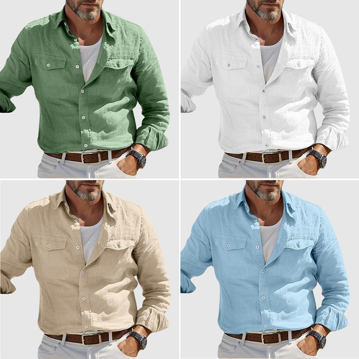 Men's loose-fit coastal linen shirt, breathable moisture-wicking summer essential with UV shield