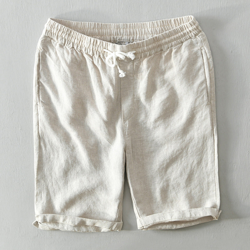 Youth coastal linen shorts loose mid-rise fit drawstring waist breathable relaxed seaside style