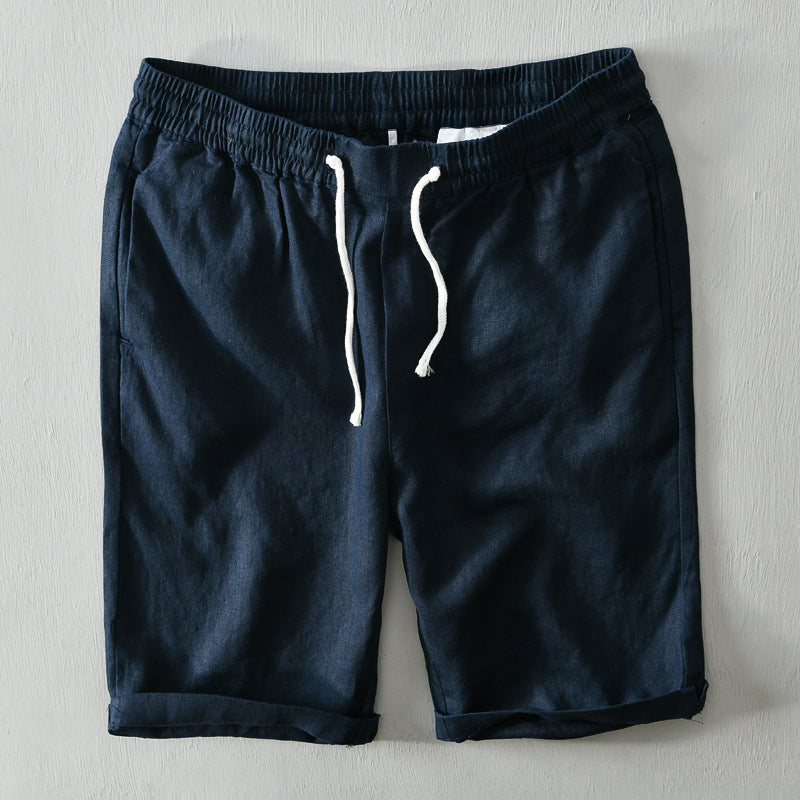 Lorenzo Vitali youth coastal linen shorts loose mid-rise drawstring fit breathable flax fabric with pockets
