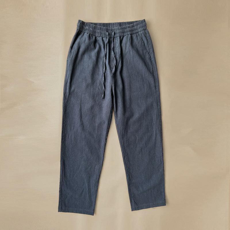 Men's beige linen blend pants relaxed fit elastic waist breathable travel casual summer trousers