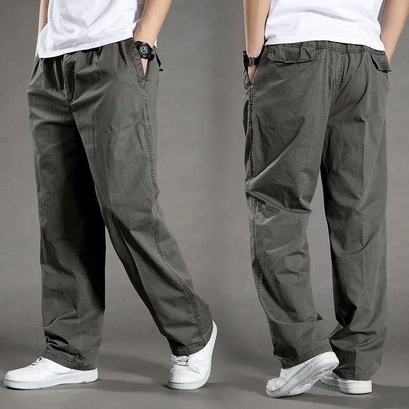 Lorenzo Vitali men's khaki relaxed-fit cotton cargo pants with roomy multi-pocket design