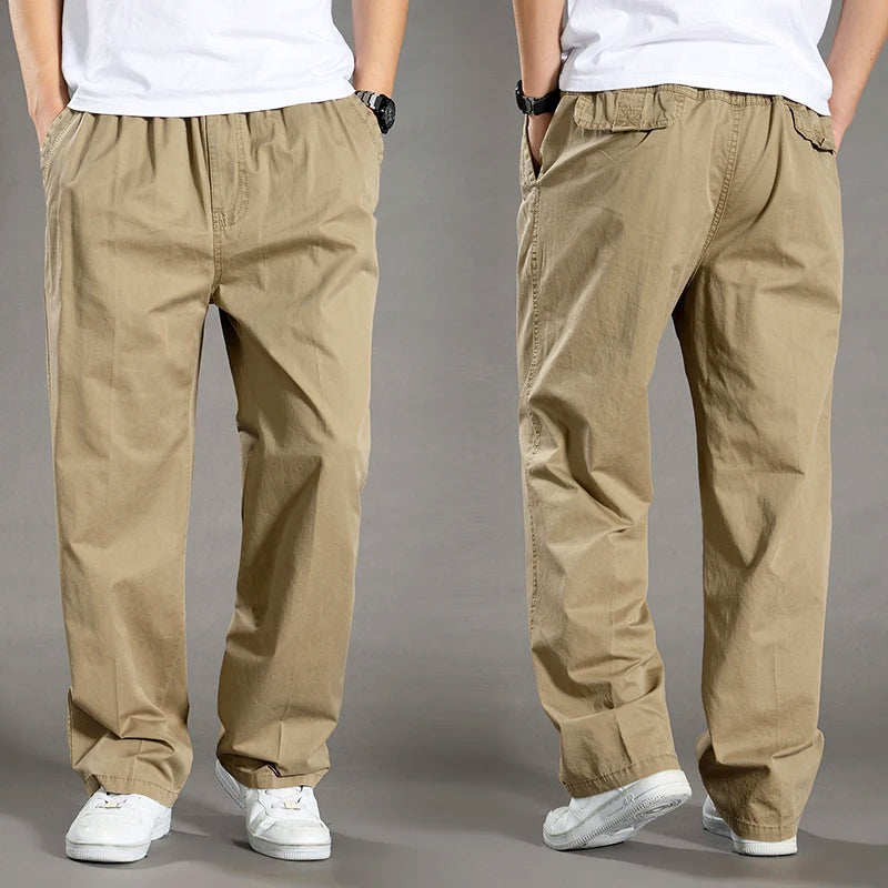 Lorenzo Vitali men's khaki relaxed-fit cotton cargo pants with roomy multi-pocket design