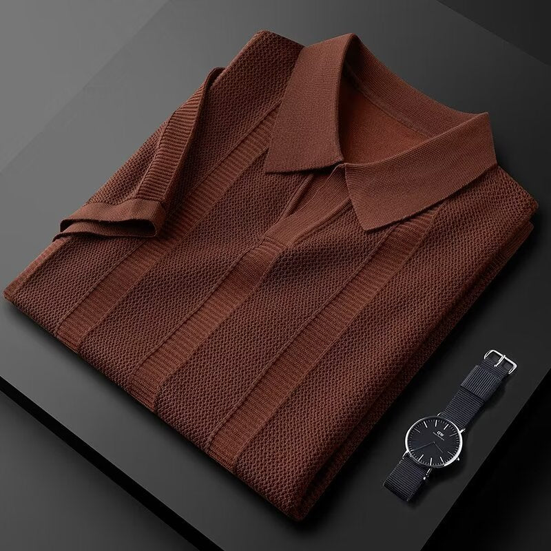 Lorenzo Vitali Edge men polo shirt vertical knit texture modal fabric modern leisure fit