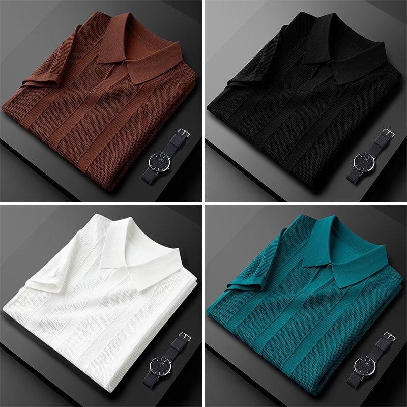 Lorenzo Vitali Edge men polo shirt vertical knit texture modal fabric modern leisure slim fit