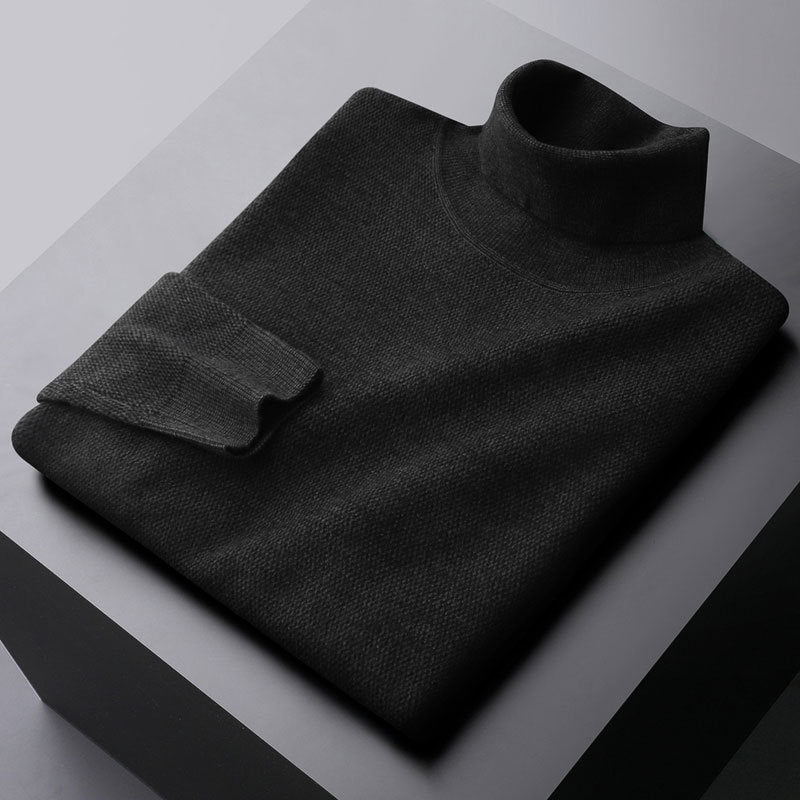 Men's wool knit turtleneck sweater regular fit with ribbed edges, warm fall winter style