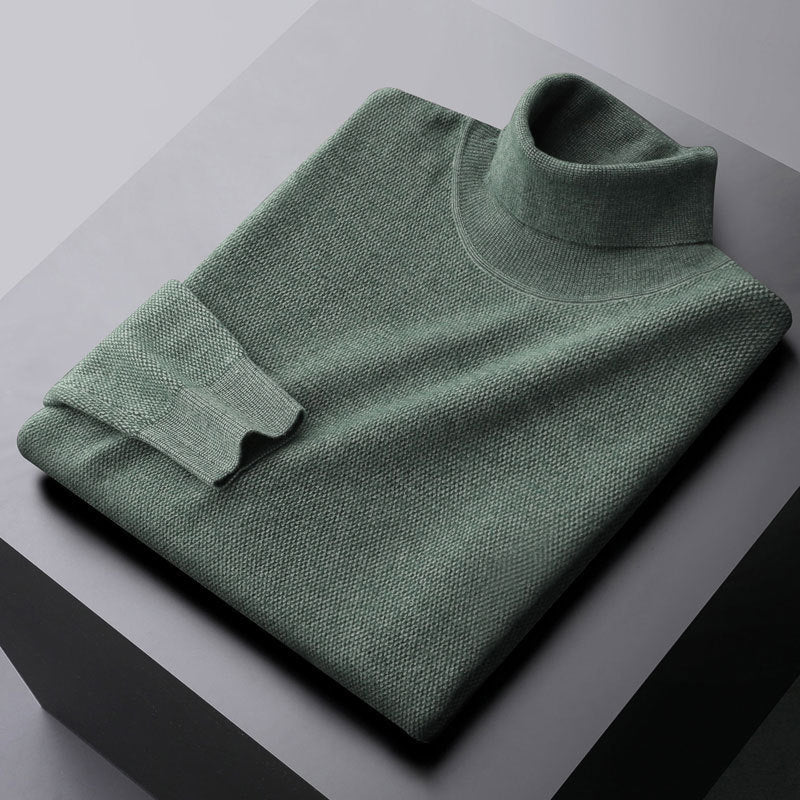 Men's wool knit turtleneck sweater regular fit with ribbed edges, warm fall winter style