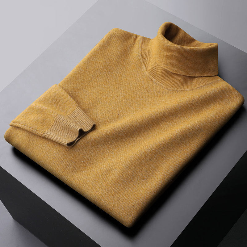 Men's wool knit turtleneck sweater regular fit with ribbed edges, warm fall winter style