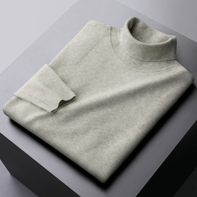 Men's wool-knit turtleneck sweater regular fit with ribbed edges, warm fall winter style