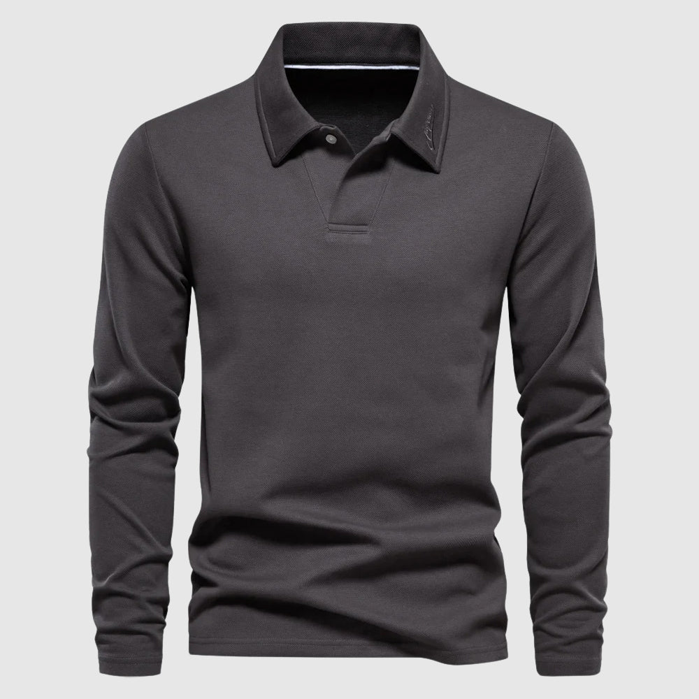 Lorenzo Vitali men's long sleeve polo shirt classic fit cotton-poly blend sharp transitional style