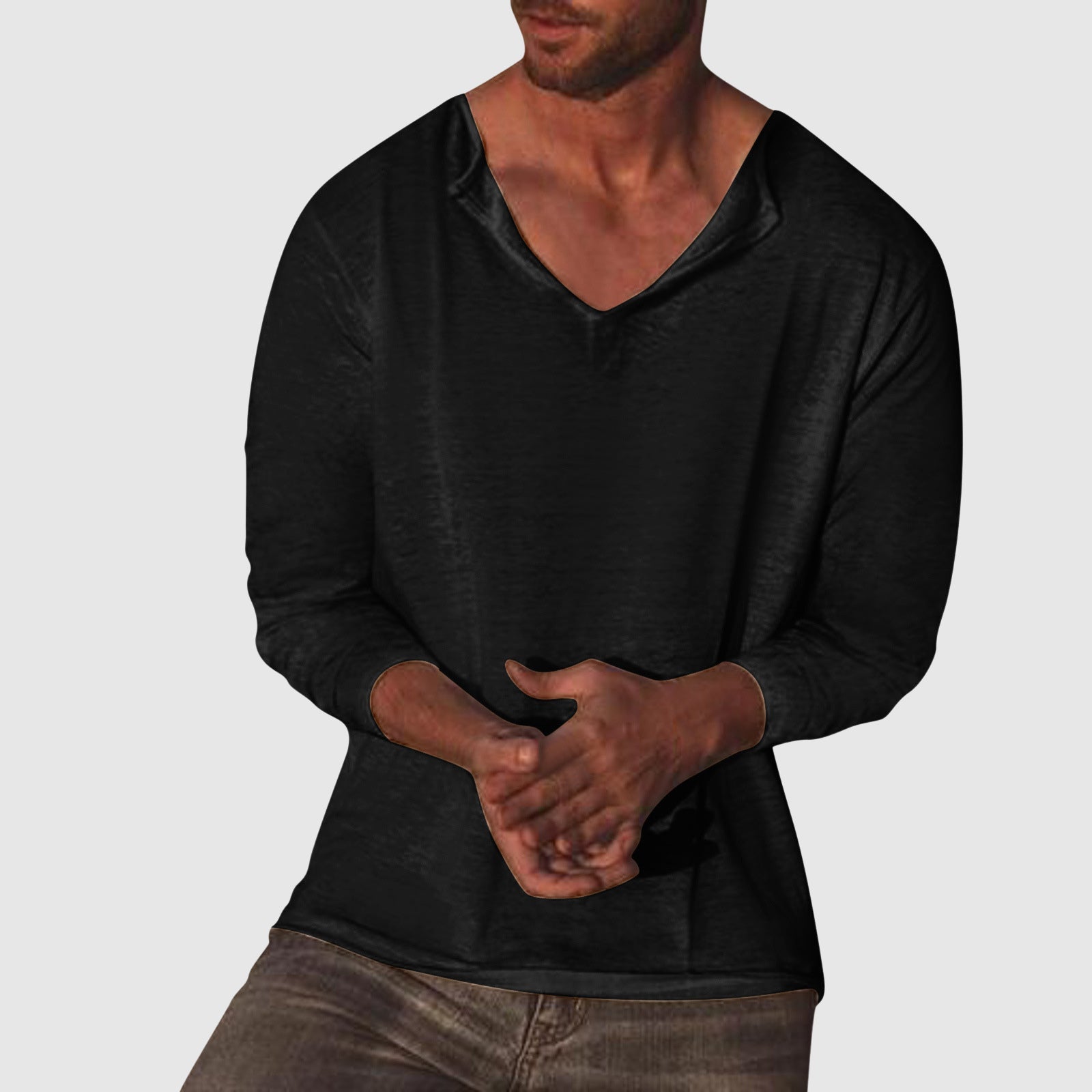 Lorenzo Vitali men's white v-neck shirt cotton linen blend relaxed fit breathable casual style