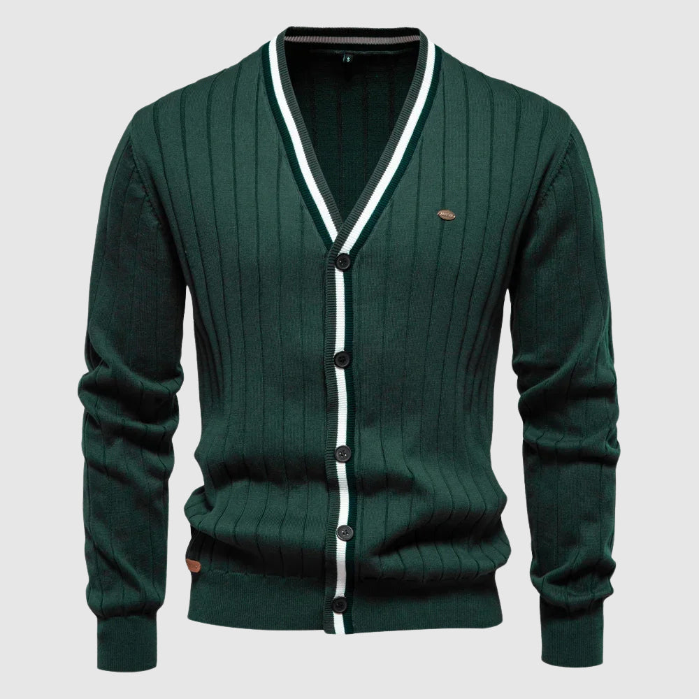 Lorenzo Vitali men's thick cotton blend cardigan, classic V-neck layering piece with elastane flexibility