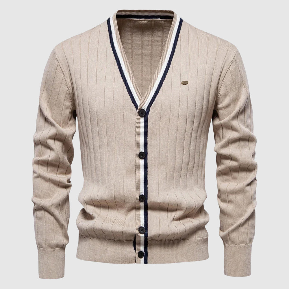Lorenzo Vitali men's thick cotton blend cardigan, classic V-neck layering piece with elastane stretch