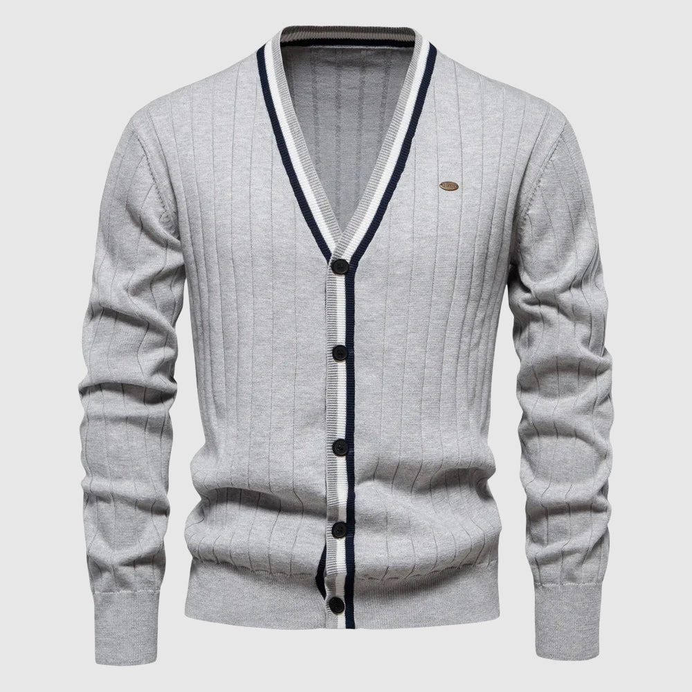 Lorenzo Vitali men's thick cotton blend cardigan in classic V-neck silhouette with elastane stretch