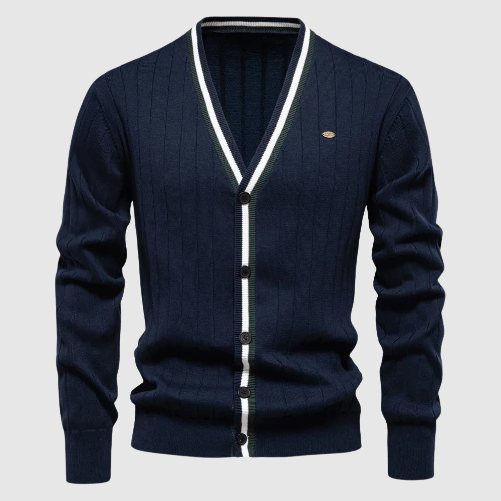 Lorenzo Vitali men's thick cotton-elastane V-neck cardigan in classic knit for versatile everyday layering