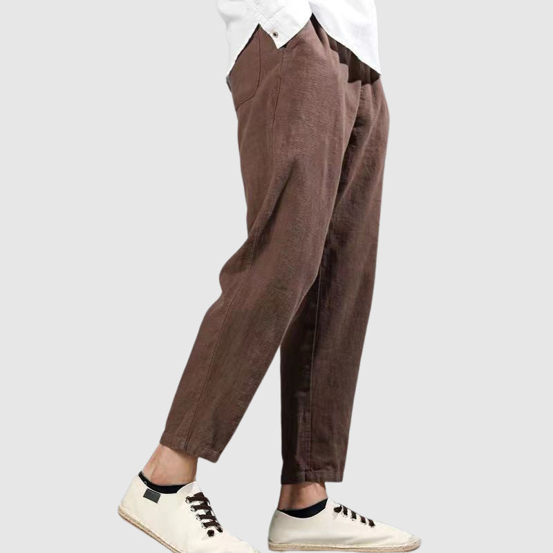 Lorenzo Vitali Harbor linen pants men elastic drawstring waistband relaxed straight leg breathable