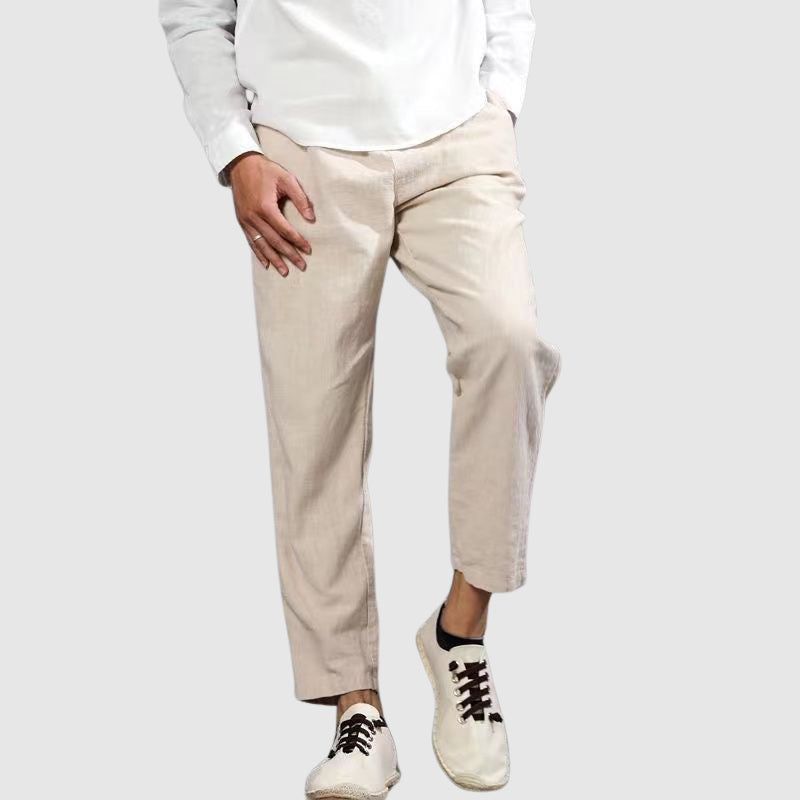Lorenzo Vitali men's harbor linen pants relaxed straight leg elastic drawstring waistband breathable