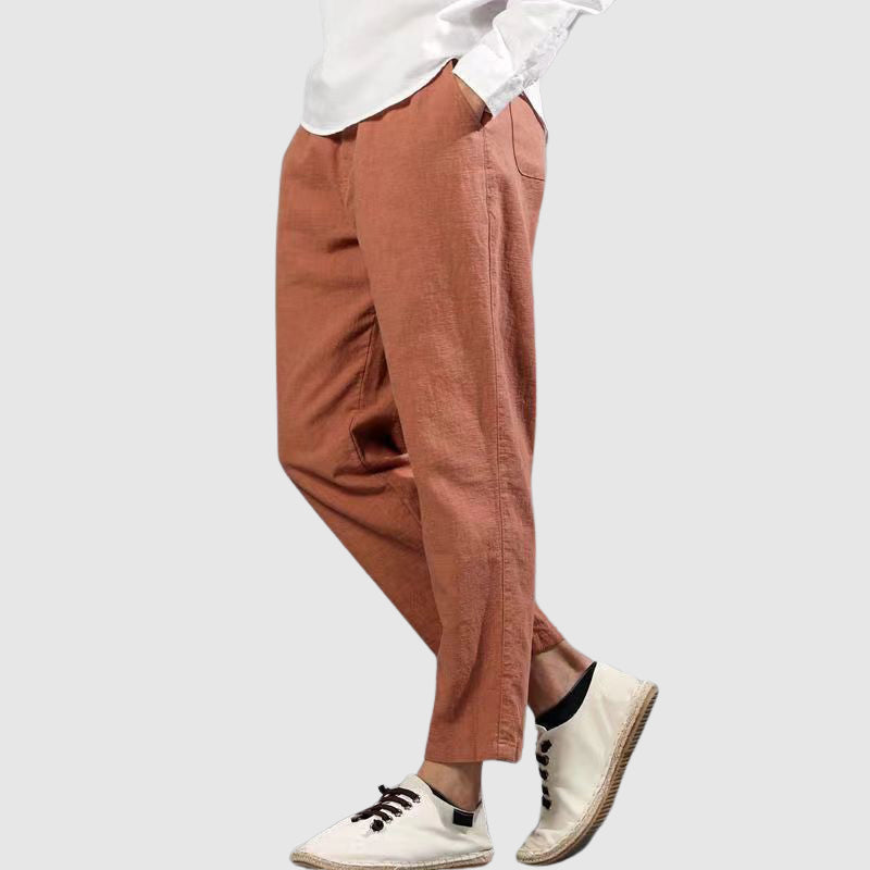 Lorenzo Vitali Harbor linen pants men elastic drawstring waistband relaxed straight leg breathable