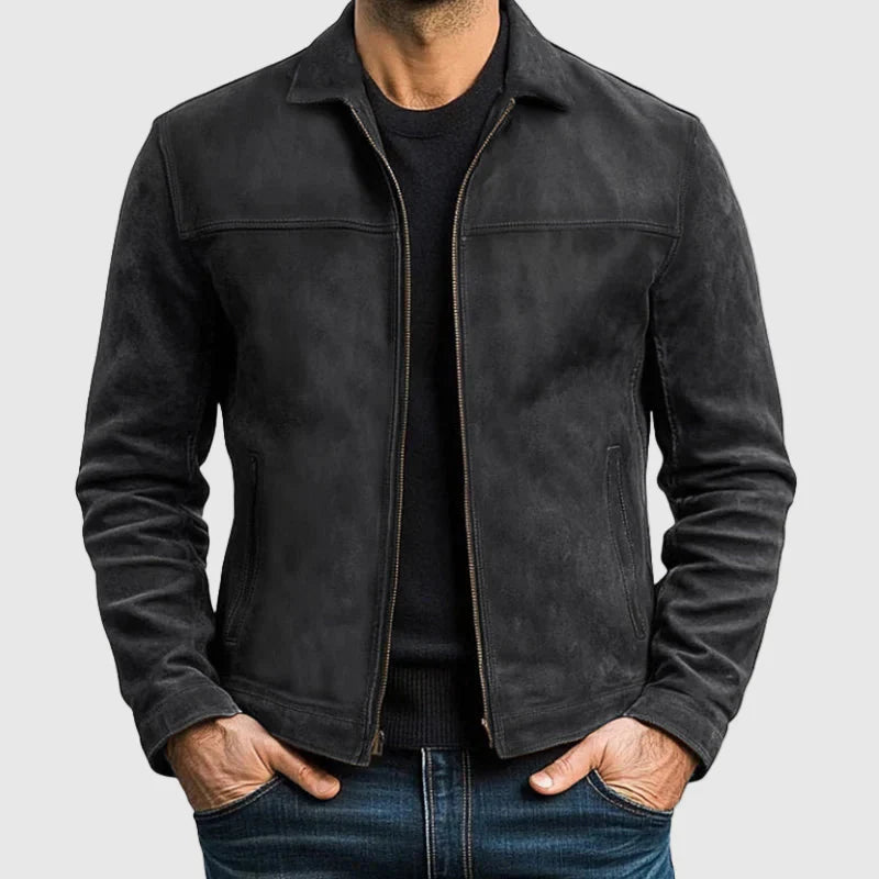 Lorenzo Vitali Il Cavaliere Nero black vegan leather zip-up jacket with sleek modern silhouette