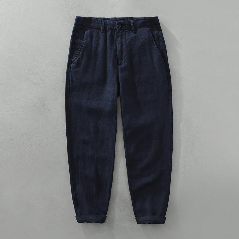 Lorenzo Vitali Ipanema men's linen pants, breathable ultra-lightweight summer fit with elasticized ankle cuffs