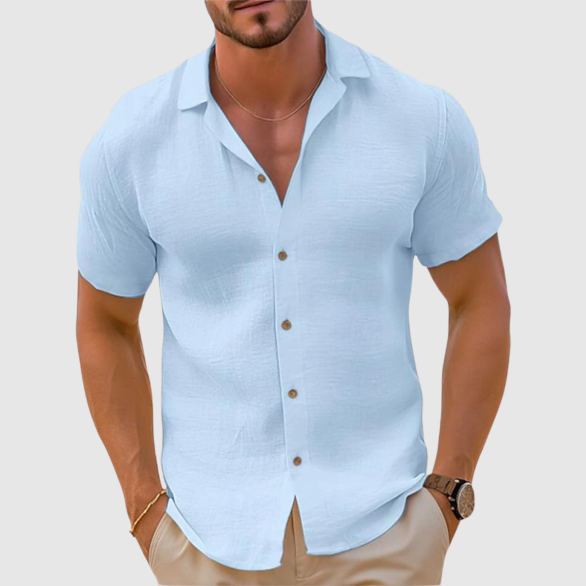 Men's Parker casual short sleeve button-up shirt relaxed fit breathable 100% cotton summer