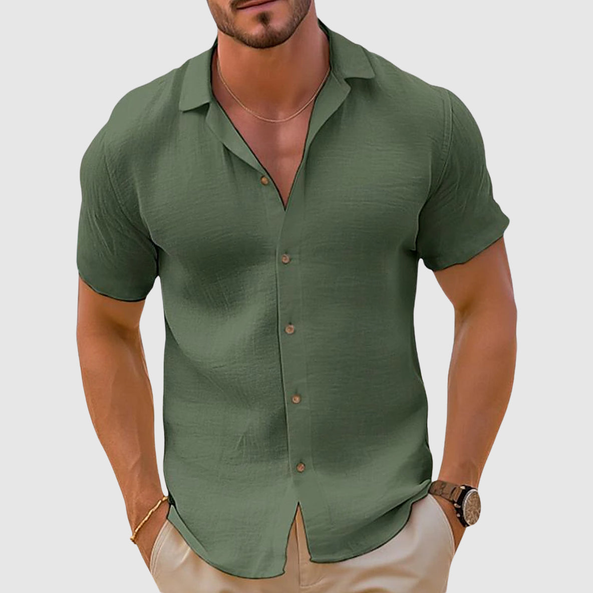 Parker men's casual short sleeve button-up shirt relaxed fit breathable 100% cotton summer