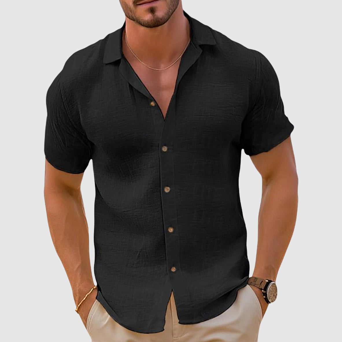 Parker men's casual short sleeve button-up shirt relaxed fit breathable 100% cotton summer