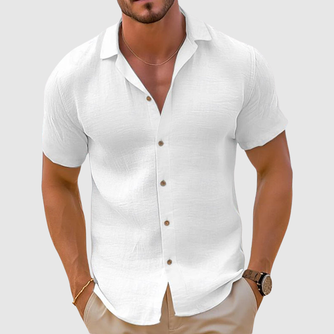 Men's Parker casual short-sleeve button-up shirt relaxed fit breathable 100% cotton summer