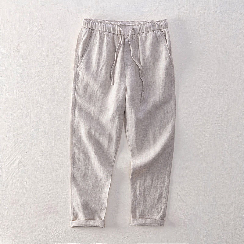 Lorenzo Vitali Isola navy linen-blend relaxed-drape pants for men with breathable moisture-wicking fabric
