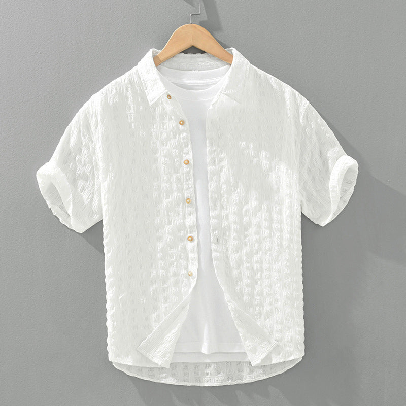 Lorenzo Vitali Lido white textured shirt relaxed fit with embossed grid pattern for men