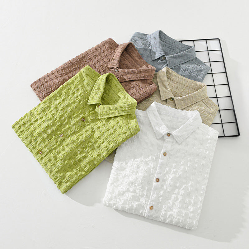 Lorenzo Vitali Lido relaxed-fit textured shirt with embossed grid pattern for modern everyday wear