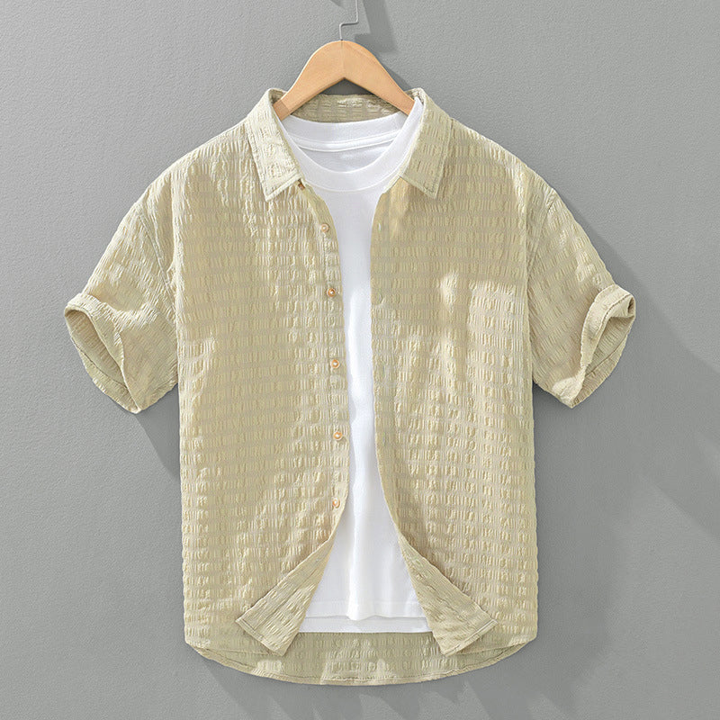 Lorenzo Vitali Lido white textured shirt relaxed fit with embossed grid pattern for men