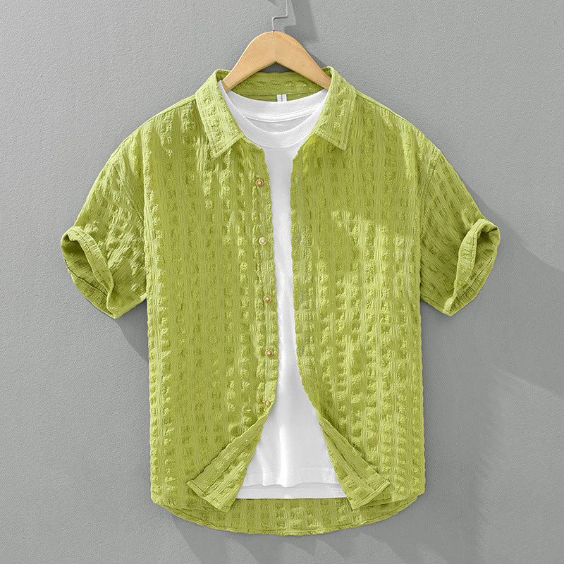 Lorenzo Vitali Lido men's textured shirt with embossed grid pattern, relaxed modern silhouette