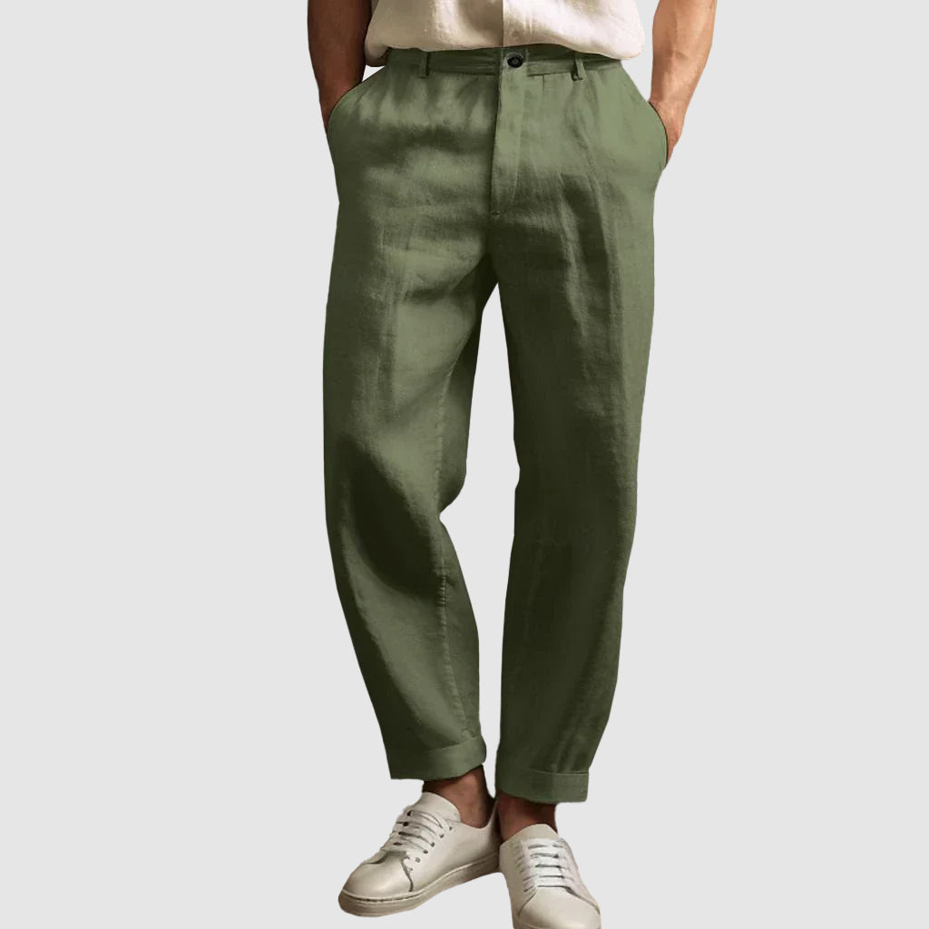 Lorenzo Vitali men's beige linen straight-cut pants lightweight breathable warm-weather comfort