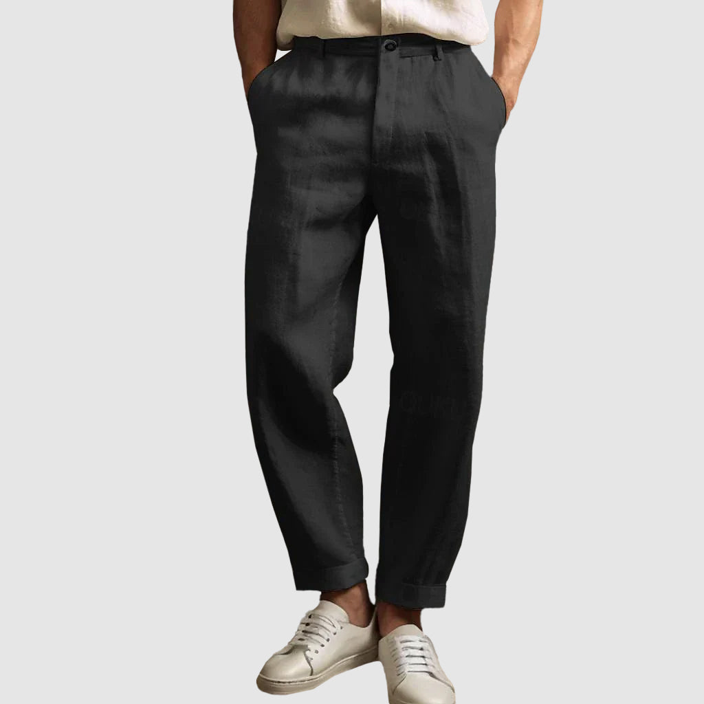 Lorenzo Vitali men's beige linen straight-cut pants lightweight breathable warm-weather comfort