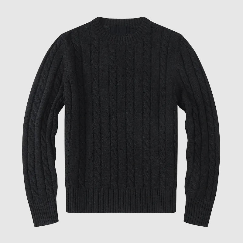 Lorenzo Vitali Lucca men's cream cable knit sweater with crew neck and tailored fit cotton blend