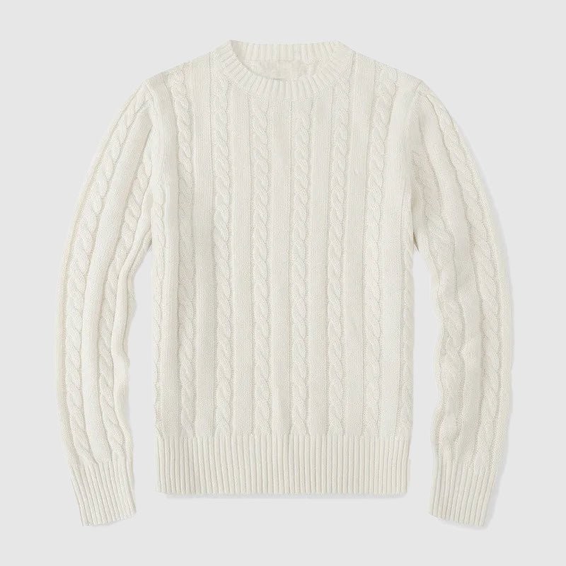 Lorenzo Vitali Lucca beige cable knit sweater men crew neck tailored fit cotton blend