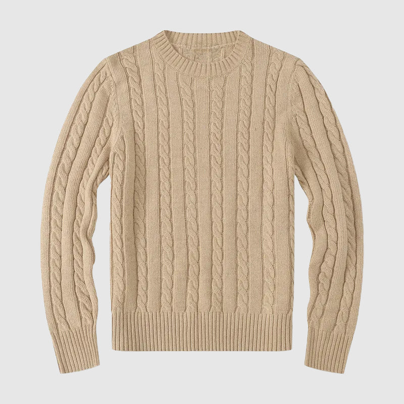 Lorenzo Vitali Lucca men's ivory cable knit sweater with crew neck and tailored fit cotton blend