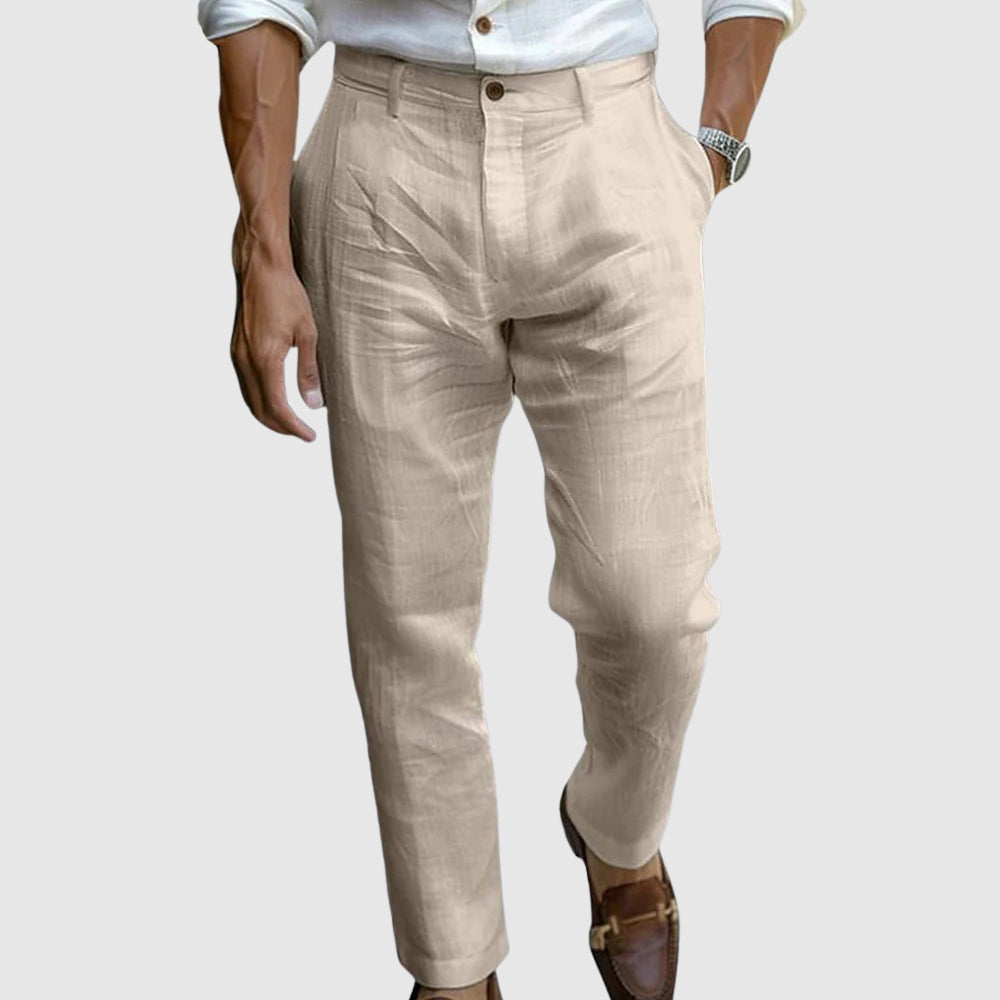 Men's navy linen trousers classic fit straight leg flat front lightweight breathable casual dress pants