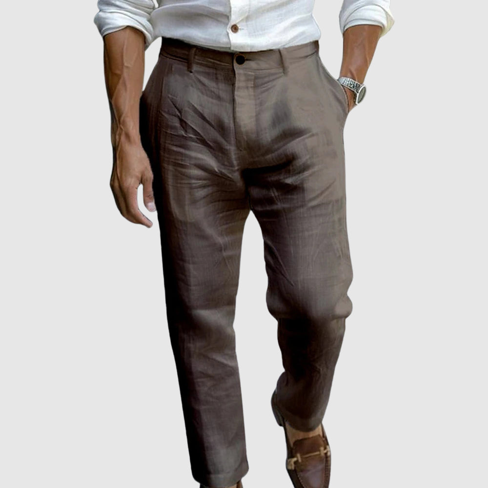 Lorenzo Vitali ankle-length linen pants in neutral tones, tailored smart-casual cut with natural drape