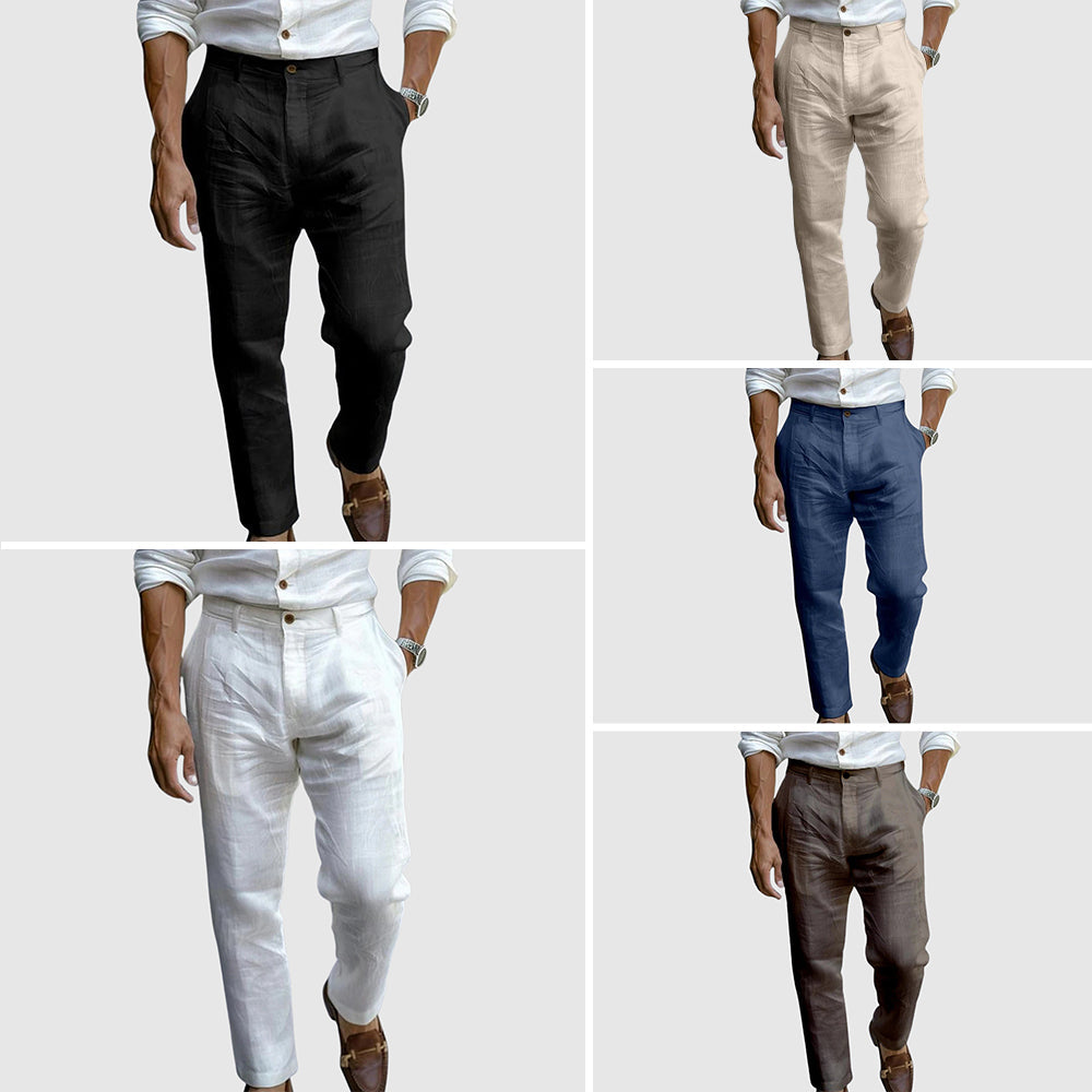 Lorenzo Vitali ankle-length linen pants in neutral tones, tailored smart-casual cut with natural drape