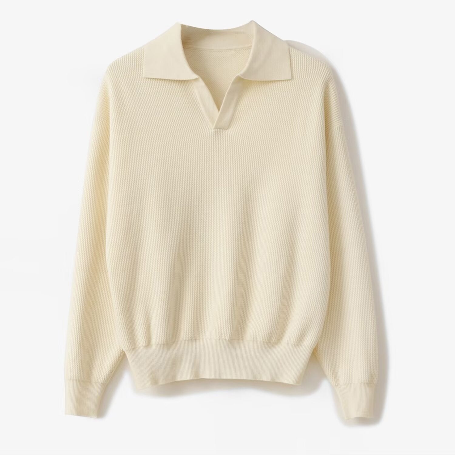 Men's relaxed fit soft knit polo pullover with ribbed cuffs, casual long sleeve everyday style