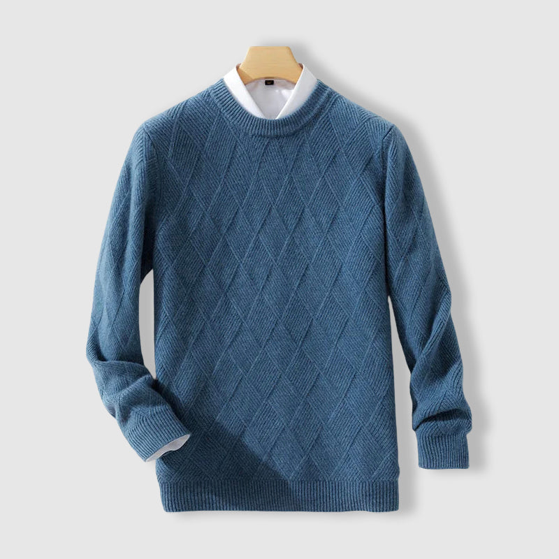 Lorenzo Vitali men's cream merino wool sweater with subtle argyle pattern, thick cozy knit casual style