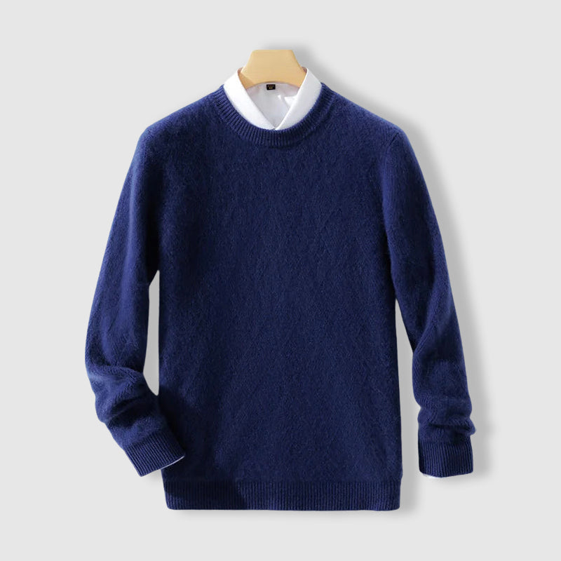 Lorenzo Vitali men's merino wool sweater, thick argyle knit in neutral tone for cozy casual wear