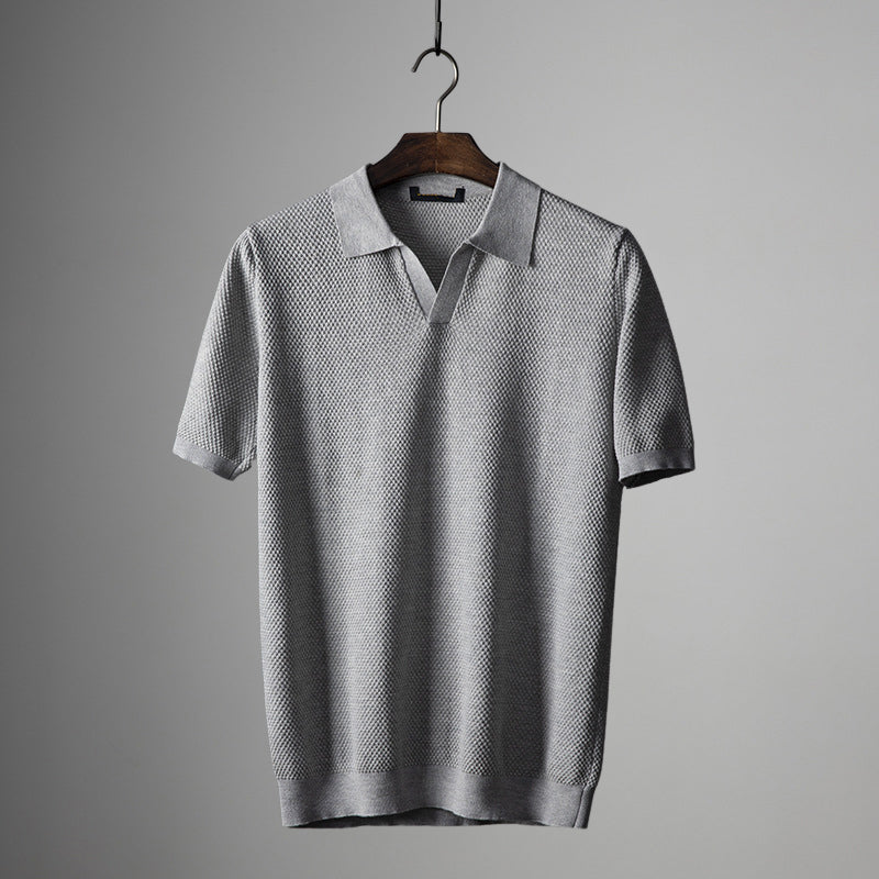 Lorenzo Vitali men's mesh polo shirt breathable cotton-silk blend lightweight smart casual texture