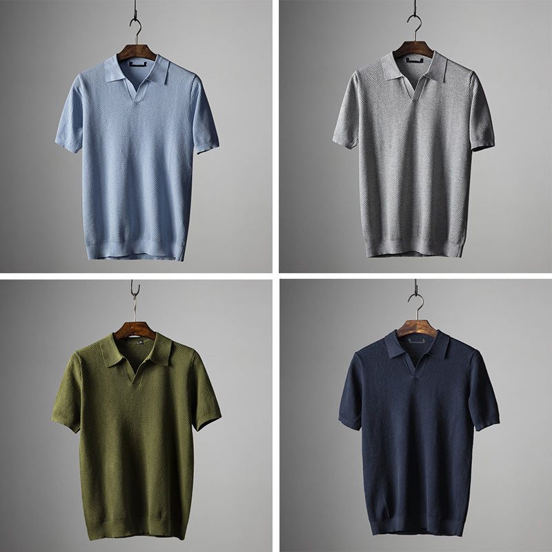 Lorenzo Vitali men's mesh polo shirt breathable cotton-silk blend lightweight smart casual texture