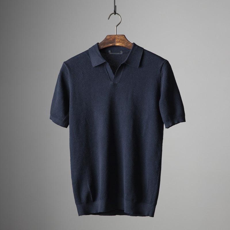 Lorenzo Vitali men's mesh polo shirt breathable cotton-silk blend lightweight smart casual texture