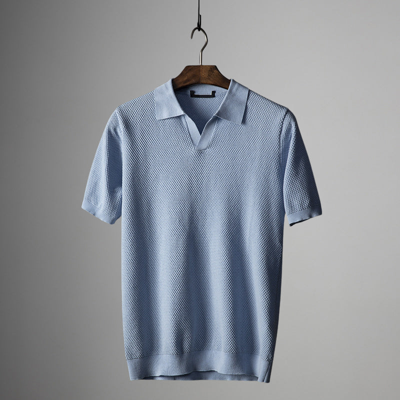 Lorenzo Vitali men's mesh polo shirt breathable cotton-silk blend lightweight smart casual texture