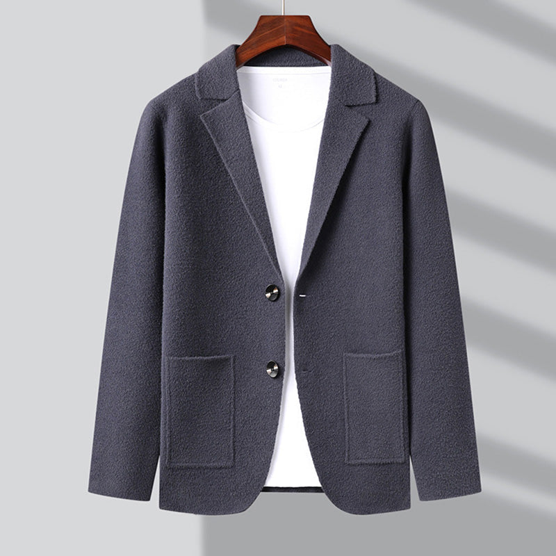 Lorenzo Vitali Modena men's luxe cardigan, classic layering piece with turn-down collar and decorative pockets